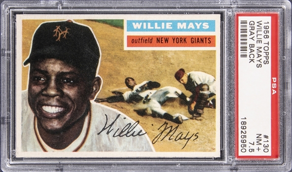 1956 Topps Baseball #130 Willie Mays Gray Back - PSA NM+ 7.5
